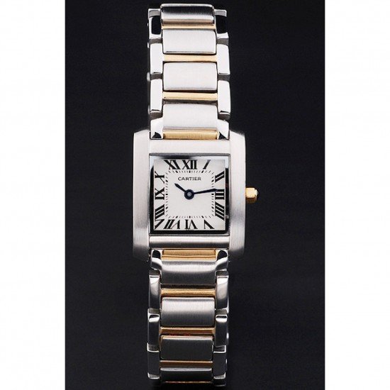 Cartier Tank Francaise 22mm White Dial Stainless Steel Case Two Tone Bracelet