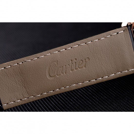 Cartier Ronde Louis Cartier Black Dial Gold Case Diamond Bezel Black Leather Strap