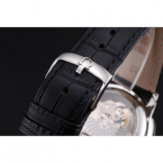Omega De Ville Prstige Co-Axial White Dial Silver Case Black Leather Strap Roman Numeral