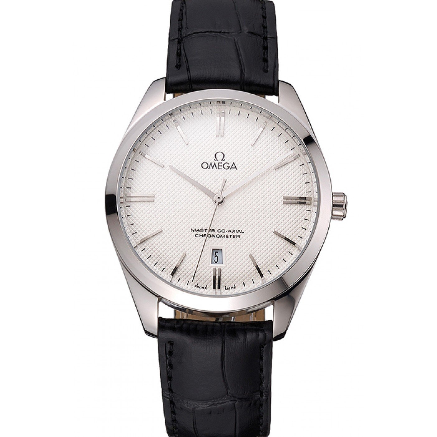 Omega Tresor Master Co-Axial White Dial Stainless Steel Case Black Leather Strap