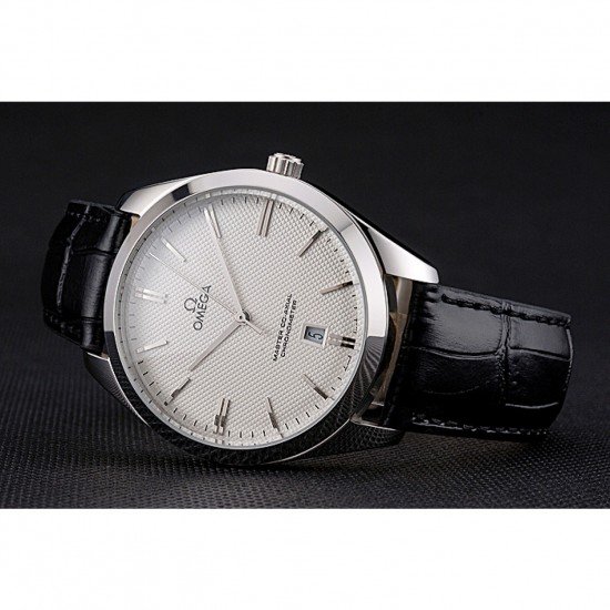 Omega Tresor Master Co-Axial White Dial Stainless Steel Case Black Leather Strap