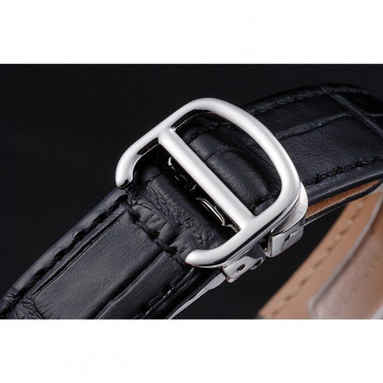 Cartier Rotonde Blue Crown Black Leather Bracelet 621975