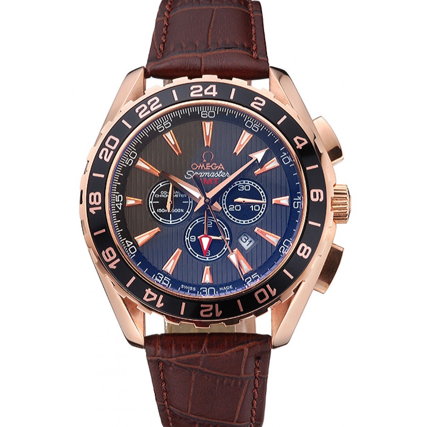 Omega Seamaster Aqua Terra Chrono GMT Teak-Grey Dial Brown Leather Bracelet 622536