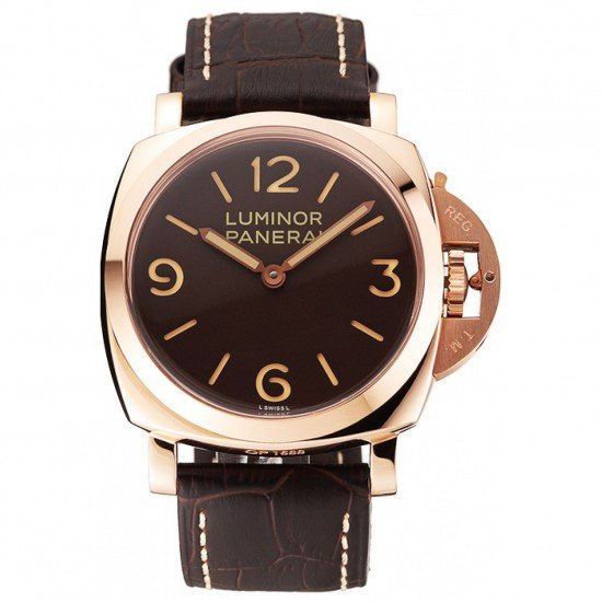 Swiss Panerai Luminor Brown Dial Rose Gold Case Brown Leather Strap 1453841