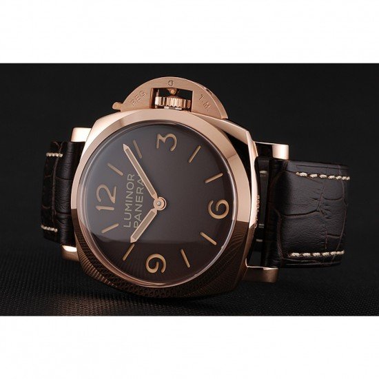 Swiss Panerai Luminor Brown Dial Rose Gold Case Brown Leather Strap 1453841