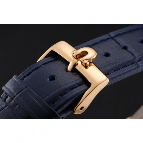 Omega Seamaster Vintage Chronograph White Dial Blue Hour Marks Gold Case Blue Leather Strap