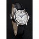 Cartier Ronde White Dial Diamond Hour Marks Stainless Steel Case Black Leather Strap