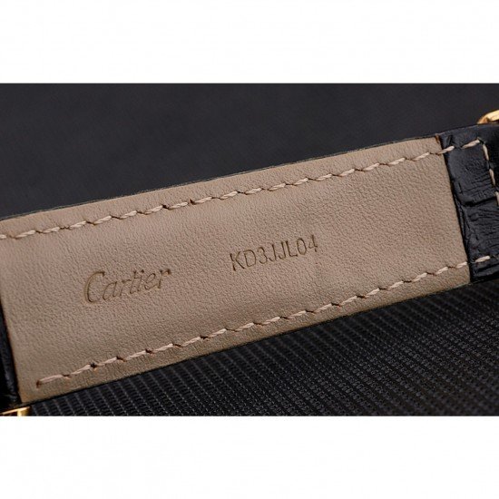 Swiss Cartier Rotonde Annual Calendar Black Dial Gold Case Black Leather Strap