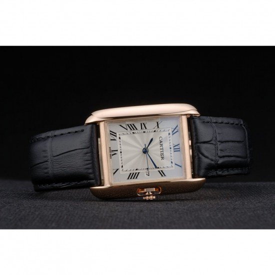 Cartier Tank Anglaise 30mm White Dial Gold Case Black Leather Bracelet