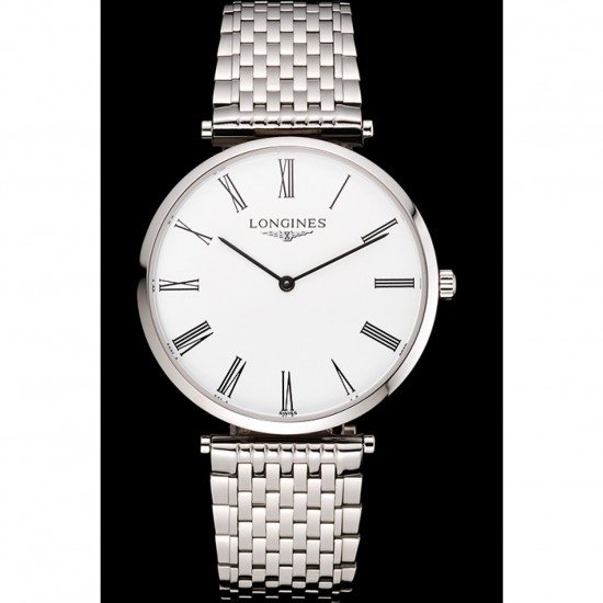 Swiss Longines Grande Classique White Dial Roman Numerals Stainless Steel Case And Bracelet