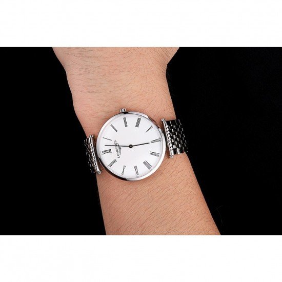 Swiss Longines Grande Classique White Dial Roman Numerals Stainless Steel Case And Bracelet