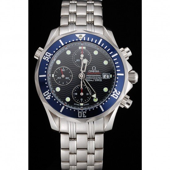 Swiss Omega Seamaster Chronograph 300m Blue Dial Blue Bezel Stainless Steel Case And Bracelet