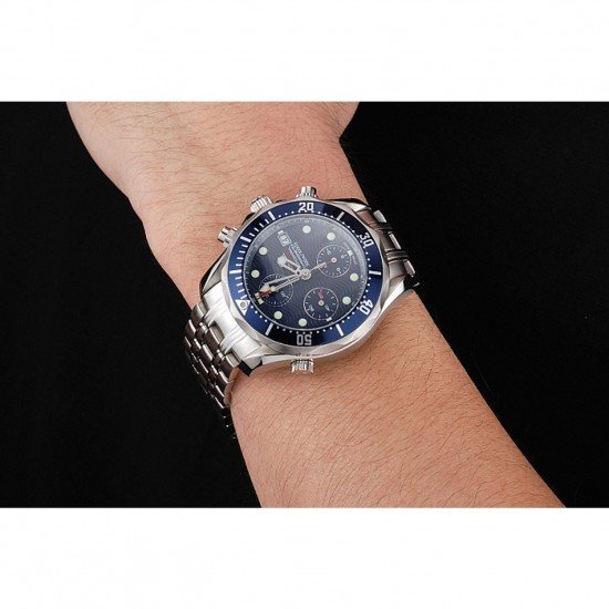Swiss Omega Seamaster Chronograph 300m Blue Dial Blue Bezel Stainless Steel Case And Bracelet