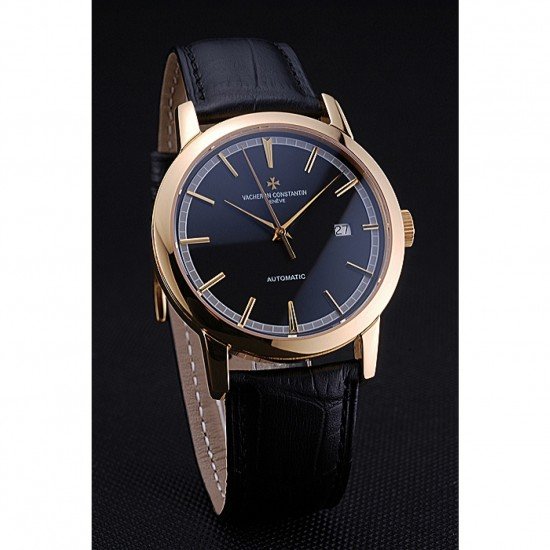 Swiss Vacheron Constantin Patrimony Traditionnelle Gold Case Black Leather Bracelet 622558