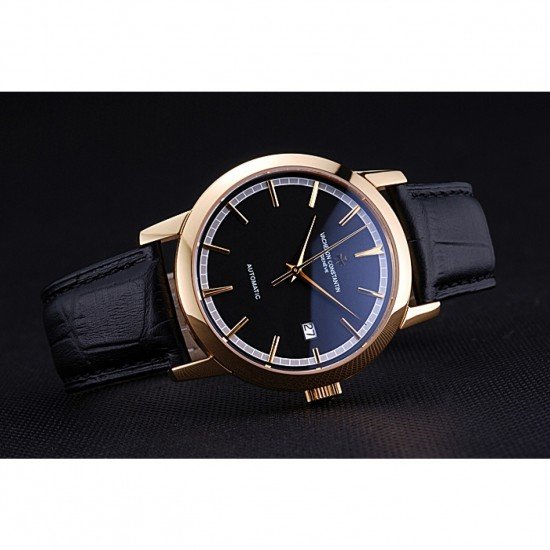 Swiss Vacheron Constantin Patrimony Traditionnelle Gold Case Black Leather Bracelet 622558