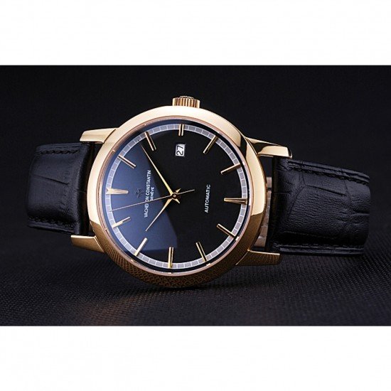 Swiss Vacheron Constantin Patrimony Traditionnelle Gold Case Black Leather Bracelet 622558