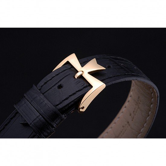 Swiss Vacheron Constantin Patrimony Traditionnelle Gold Case Black Leather Bracelet 622558