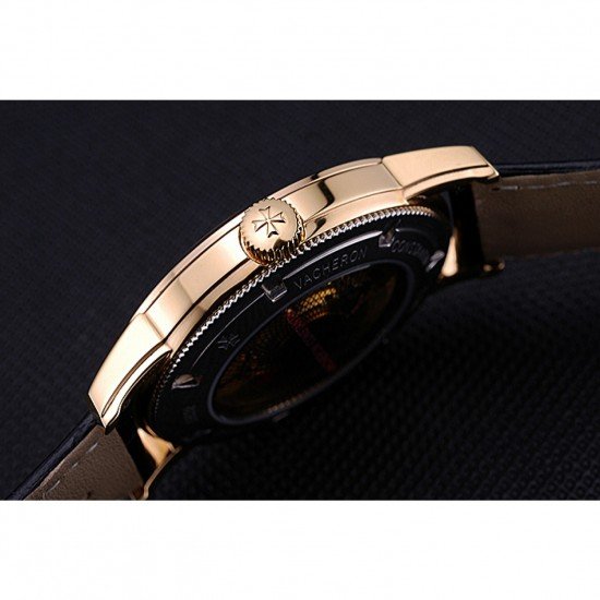 Swiss Vacheron Constantin Patrimony Traditionnelle Gold Case Black Leather Bracelet 622558