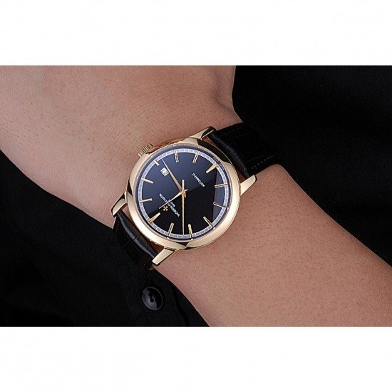 Swiss Vacheron Constantin Patrimony Traditionnelle Gold Case Black Leather Bracelet 622558