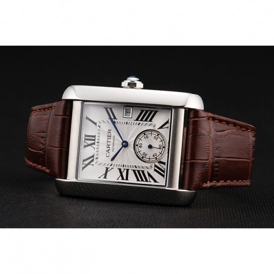 Swiss Cartier Tank MC White Dial Stainless Steel Case Brown Leather Strap