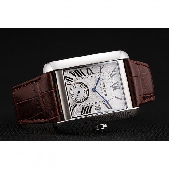 Swiss Cartier Tank MC White Dial Stainless Steel Case Brown Leather Strap