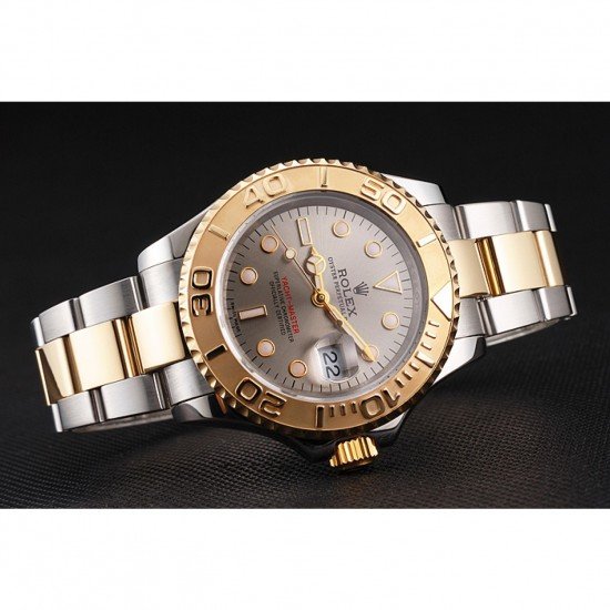 Swiss Rolex Yacht-Master Gray Dial Gold Bezel Stainless Steel Case Two Tone Dial