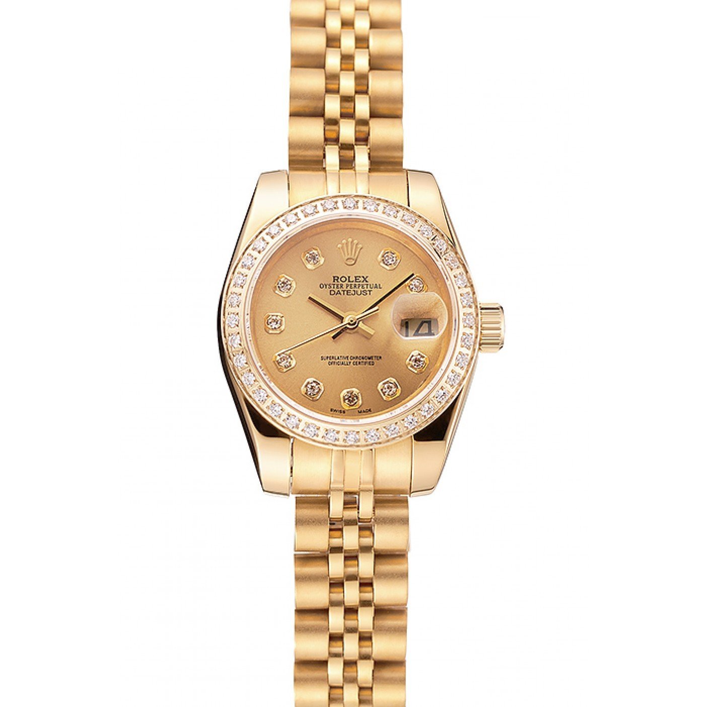 Swiss Rolex Lady-Datejust Champagne Dial Diamond Bezel Gold Jubilee Bracelet 1454096