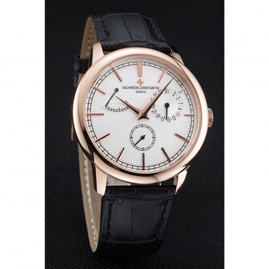 Vacheron Constantin Patrimony Power Reserve White Dial Gold Case Black Leather Bracelet 1454264