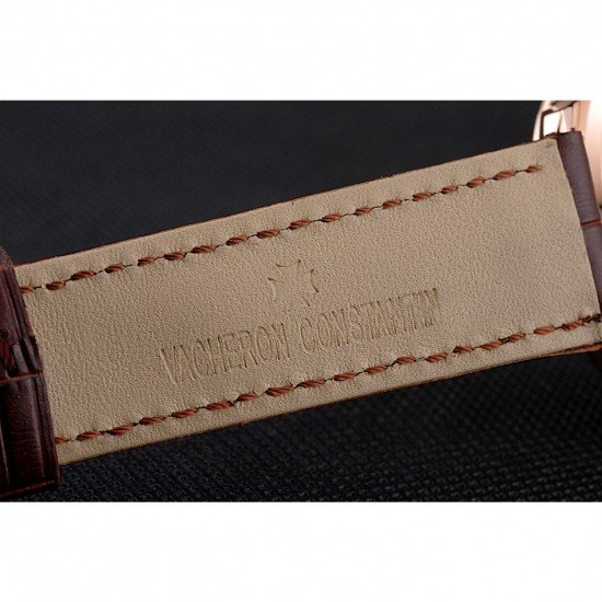 Swiss Vacheron Constantin Traditionnelle Power Reserve White Dial Rose Gold Case Brown Leather Strap