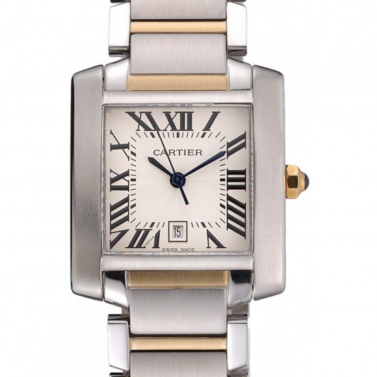 Swiss Cartier Tank Francaise Steel Case White Dial Roman Numerals Two Tone Bracelet 622648