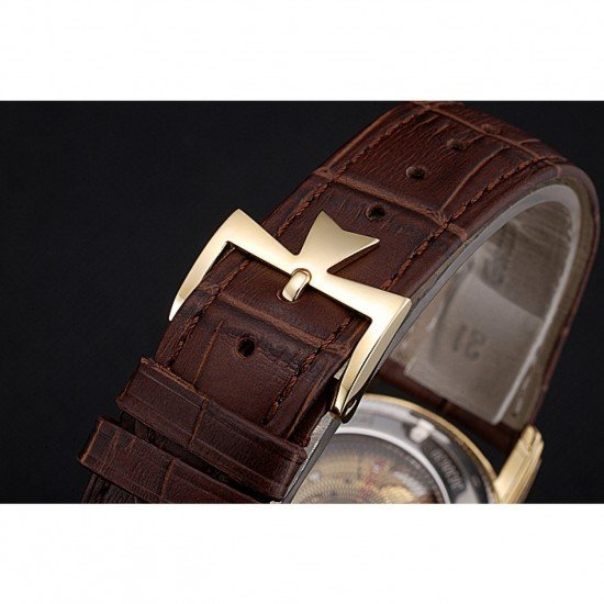 Swiss Vacheron Constantin Patrimony Contemporaine Gold Diamond Case White Dial Brown Leather Bracelet 622686