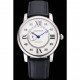 Swiss Cartier Rotonde Solo White Dial Silver Case Black Leather Strap