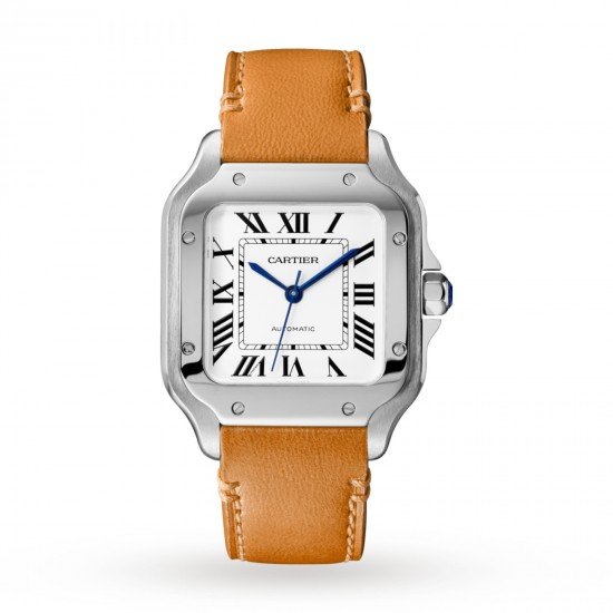Swiss Santos de Cartier watch, Medium model, automatic, steel, interchangeable metal and leather bracelets