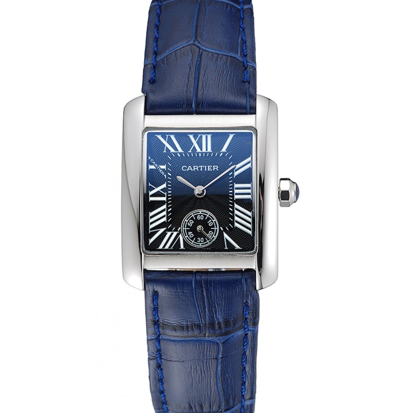 Cartier Tank MC Stainless Steel Case Blue Dial Blue Leather Strap 622178