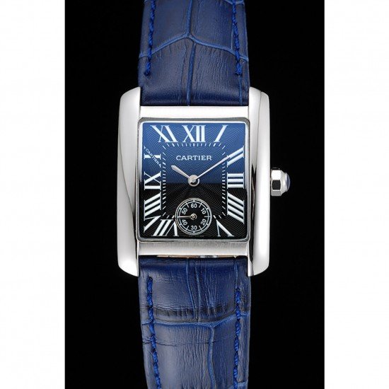 Cartier Tank MC Stainless Steel Case Blue Dial Blue Leather Strap 622178