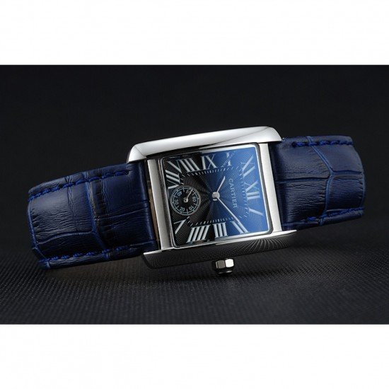 Cartier Tank MC Stainless Steel Case Blue Dial Blue Leather Strap 622178