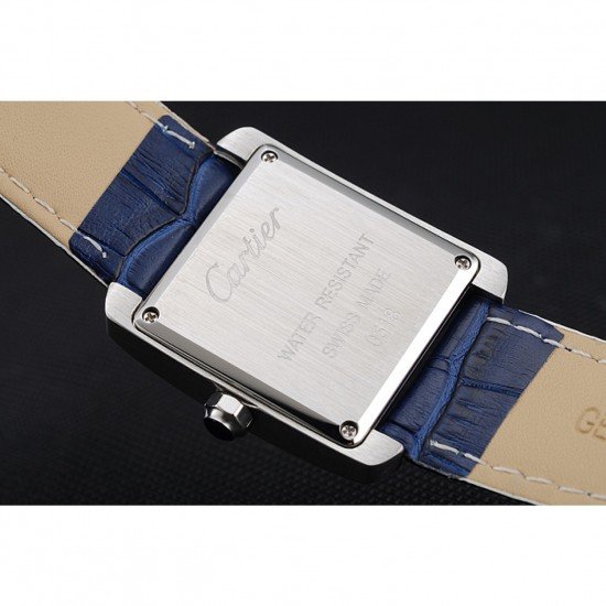 Cartier Tank MC Stainless Steel Case Blue Dial Blue Leather Strap 622178