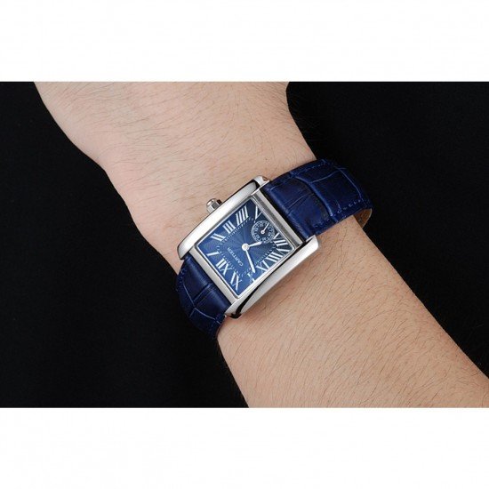 Cartier Tank MC Stainless Steel Case Blue Dial Blue Leather Strap 622178