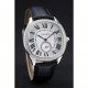 Cartier Drive De Cartier White Dial Silver Diamond Case Black Leather Bracelet 1454215