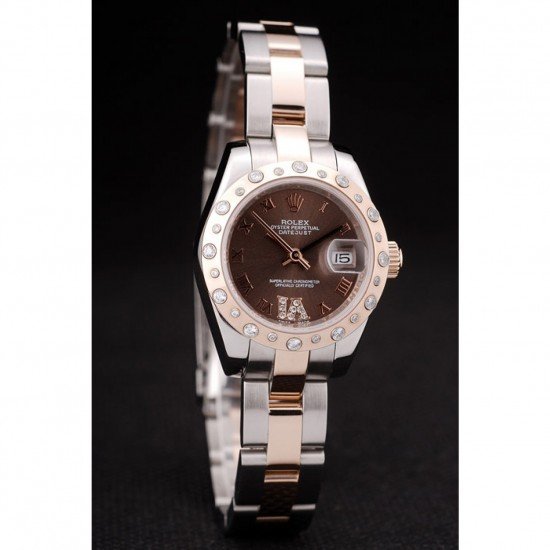 Rolex DateJust Brushed Stainless Steel Case Brown Dial Diamond Plated
