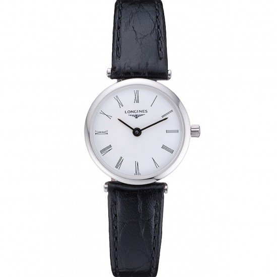 Longines La Grande Classique White Dial Black Leather Band Femme 622128