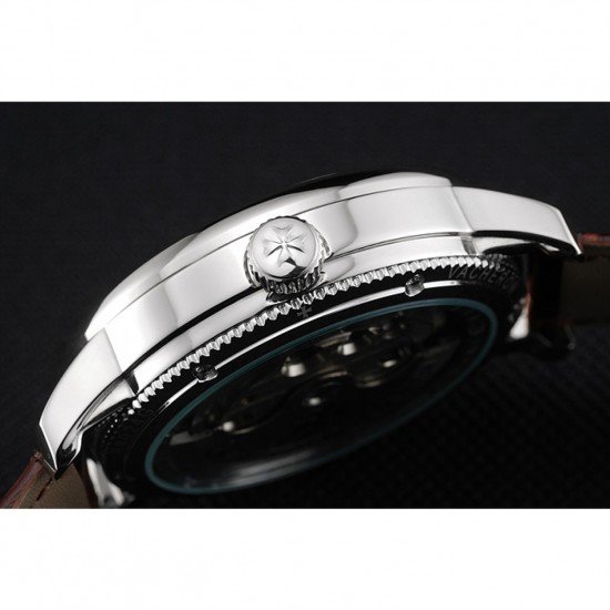 Vacheron Constantin Tourbillion Power Reserve White Dial Silver Case Brown Leather Bracelet 1454275