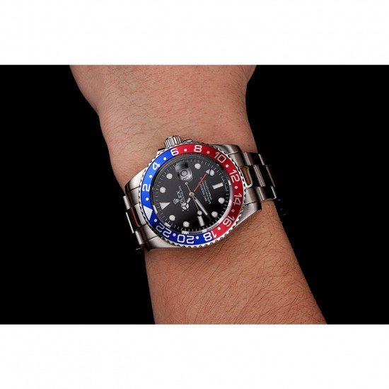 Swiss Rolex GMT Master II Black Dial Pepsi Bezel Stainless Steel Case And Bracelet 1453751