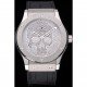 Hublot Classic Fusion Diamond Skull Dial Stainless Steel Case Black Leather Strap 622814