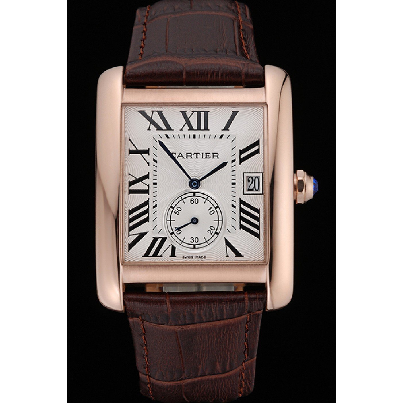 Cartier Tank MC White Dial Gold Case Brown Leather Strap 622578