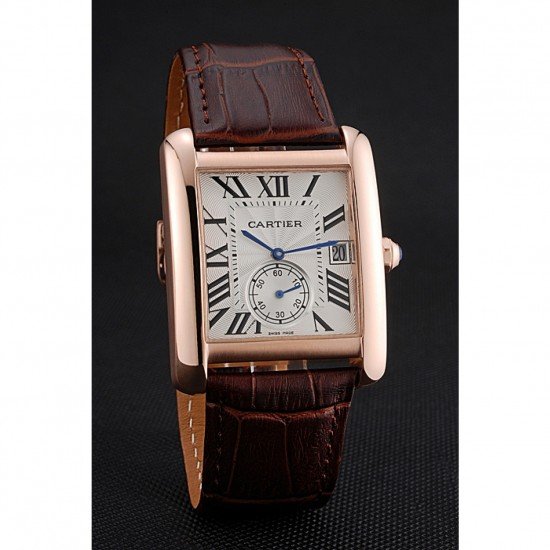 Cartier Tank MC White Dial Gold Case Brown Leather Strap 622578