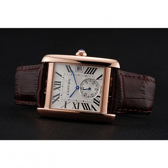 Cartier Tank MC White Dial Gold Case Brown Leather Strap 622578