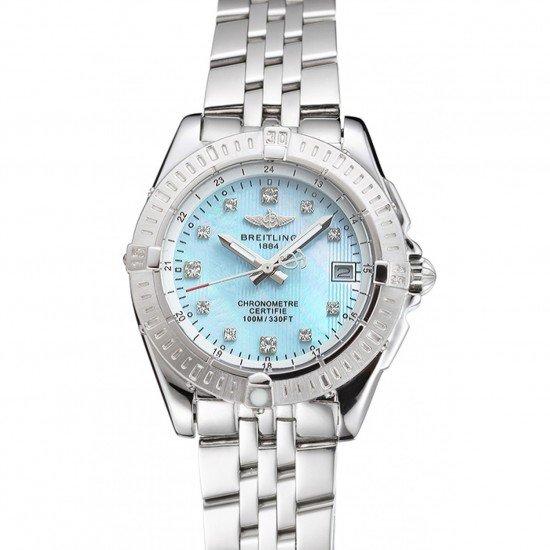 Breitling Colt Lady Light Blue Dial Diamond Hour Marks Stainless Steel Case And Bracelet