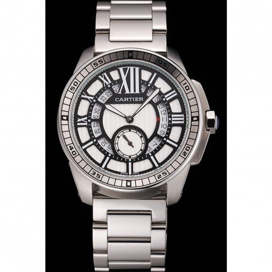 Cartier Calibre De Cartier Small Seconds Black And White Dial Stainless Steel Case And Bracelet
