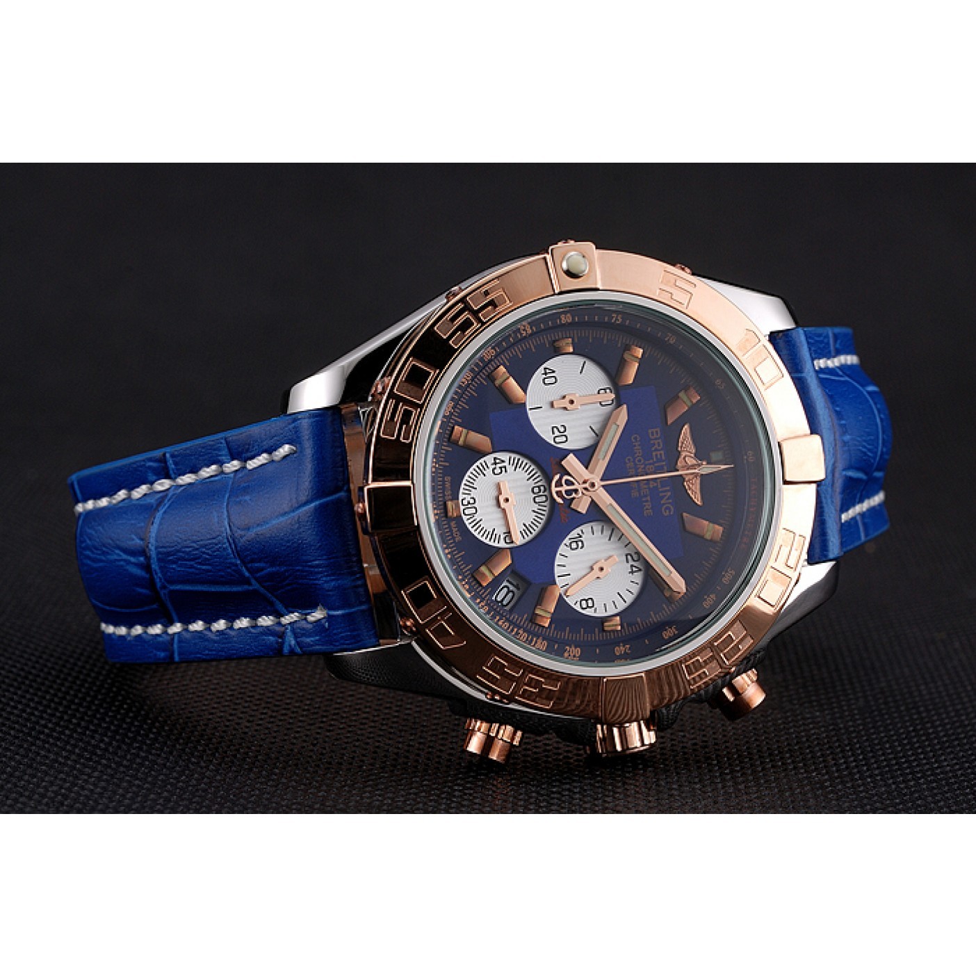 Breitling Chronomat Patrouille De France Blue Dial Stainless Steel Case Blue Leather Strap